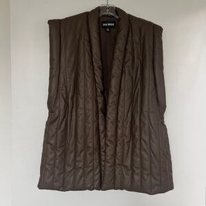 Steve Madden Narcisa brown black belt vegan leather puffer wrap quilted vest